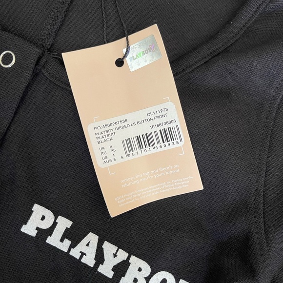 Playboy X Misguided Ribbed Black Romper Playsuit - Picture 2 of 4